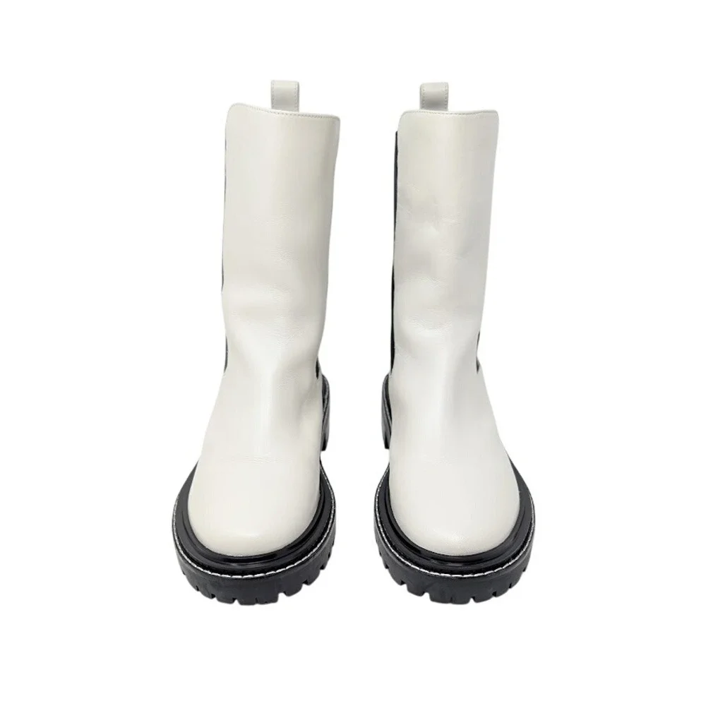 Tory Burch Benton Lug Sole Chelsea Boots Ivory Leather‎ Women's 9.5 M Minimalist
